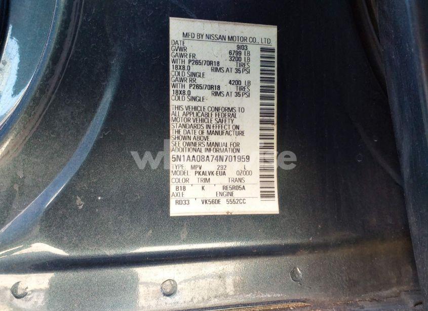 Photo 9 of 2004 Nissan Pathfinder ARMADA LE (VIN 5N1AA08A74N701959)