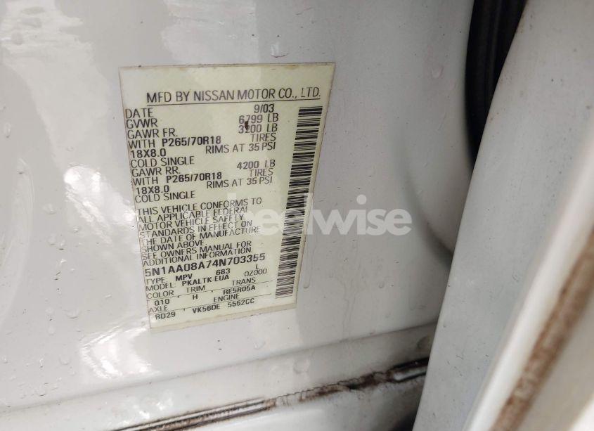 Photo 9 of 2004 Nissan Pathfinder ARMADA SE (VIN 5N1AA08A74N703355)