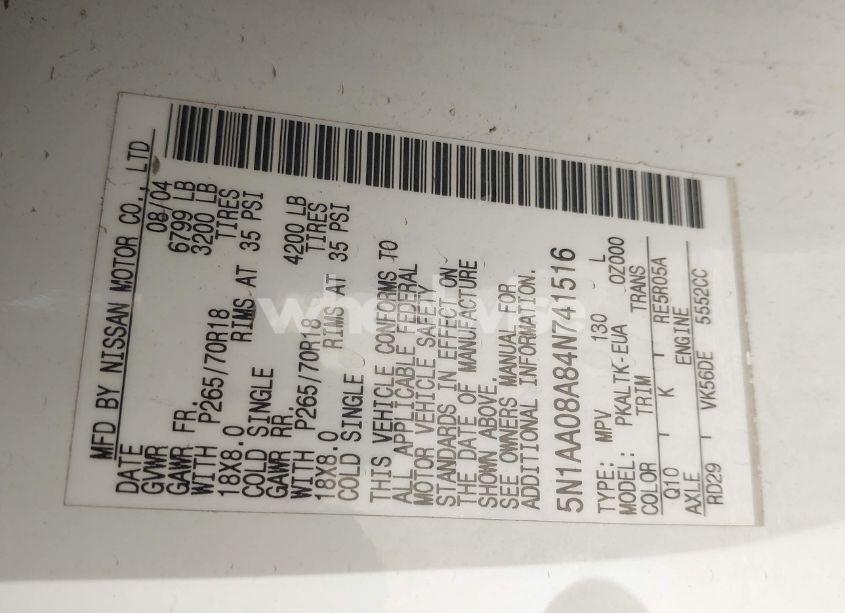 Photo 9 of 2004 Nissan Pathfinder ARMADA SE (VIN 5N1AA08A84N741516)