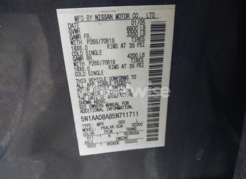 Photo 9 of 2005 Nissan Armada LE (VIN 5N1AA08A85N711711)