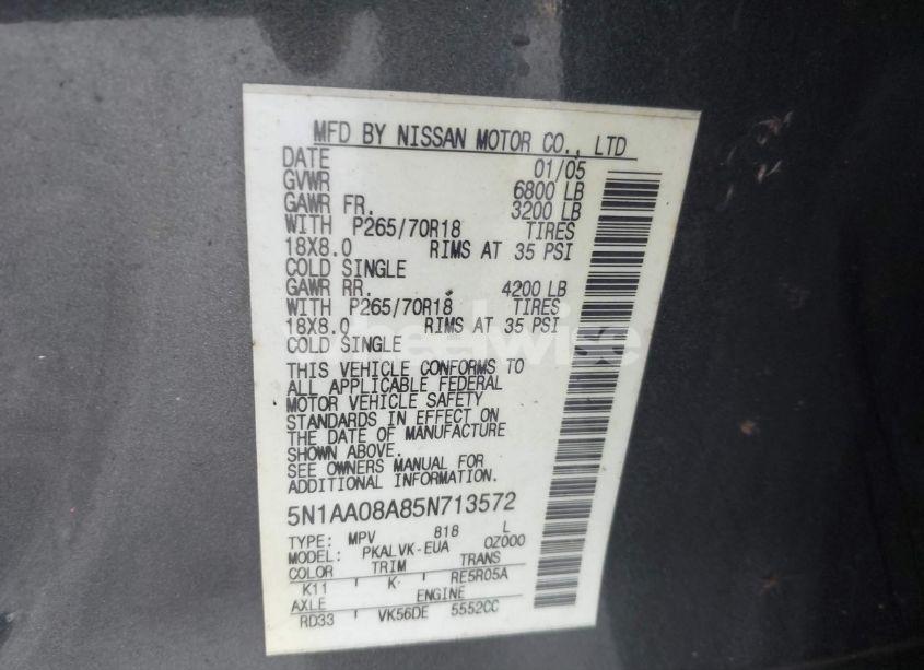 Photo 9 of 2005 Nissan Armada LE (VIN 5N1AA08A85N713572)