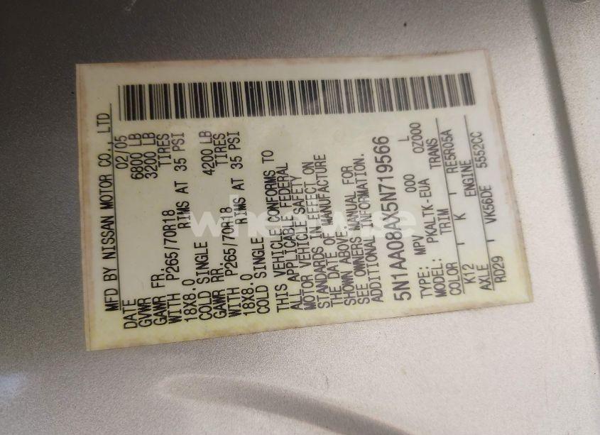 Photo 9 of 2005 Nissan Armada SE (VIN 5N1AA08AX5N719566)