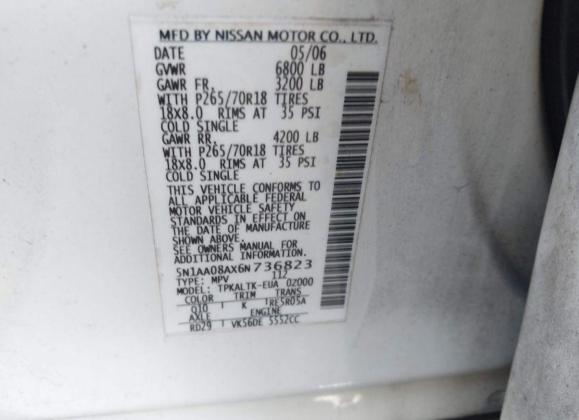 Photo 9 of 2006 Nissan Armada SE (VIN 5N1AA08AX6N736823)