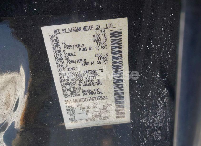 Photo 9 of 2005 Nissan Armada SE (VIN 5N1AA08B05N705524)