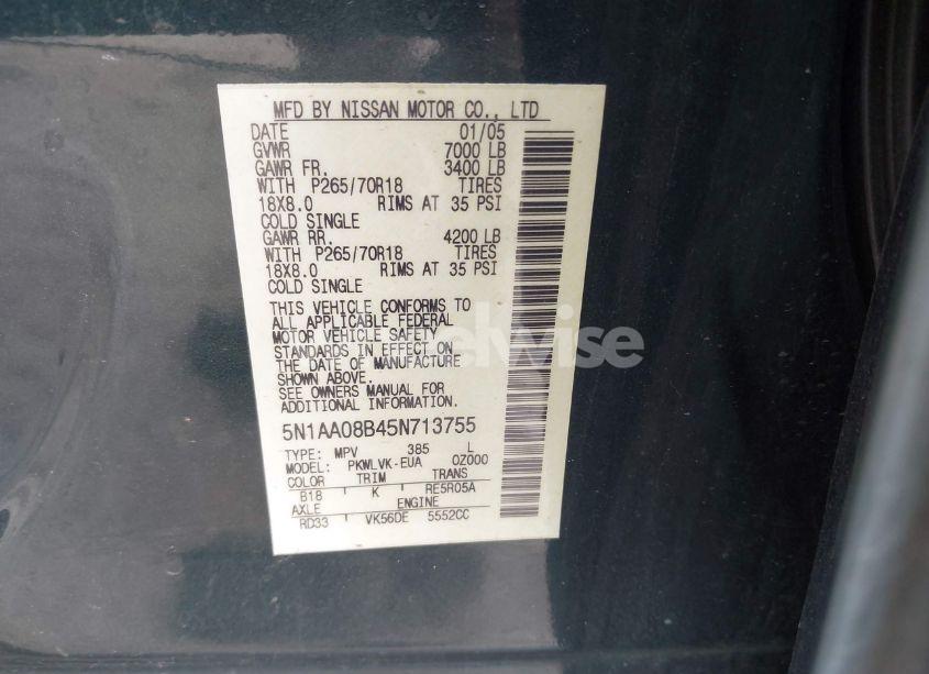 Photo 9 of 2005 Nissan Armada LE (VIN 5N1AA08B45N713755)