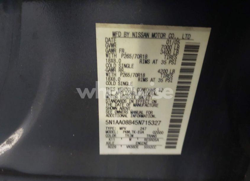 Photo 9 of 2005 Nissan Armada SE (VIN 5N1AA08B45N715327)