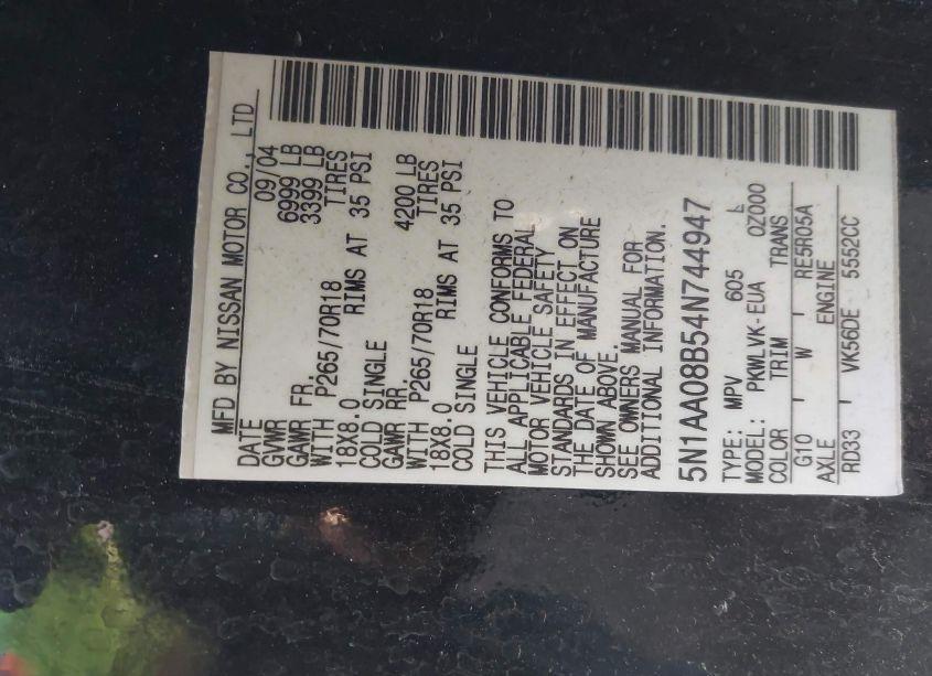 Photo 9 of 2004 Nissan Pathfinder ARMADA LE (VIN 5N1AA08B54N744947)