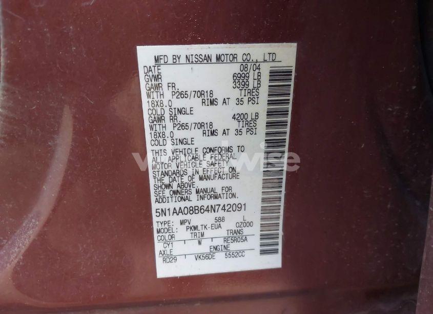 Photo 9 of 2004 Nissan Pathfinder ARMADA SE (VIN 5N1AA08B64N742091)