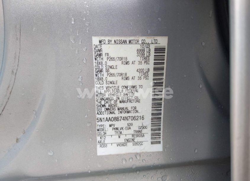 Photo 9 of 2004 Nissan Pathfinder ARMADA LE (VIN 5N1AA08B74N706216)