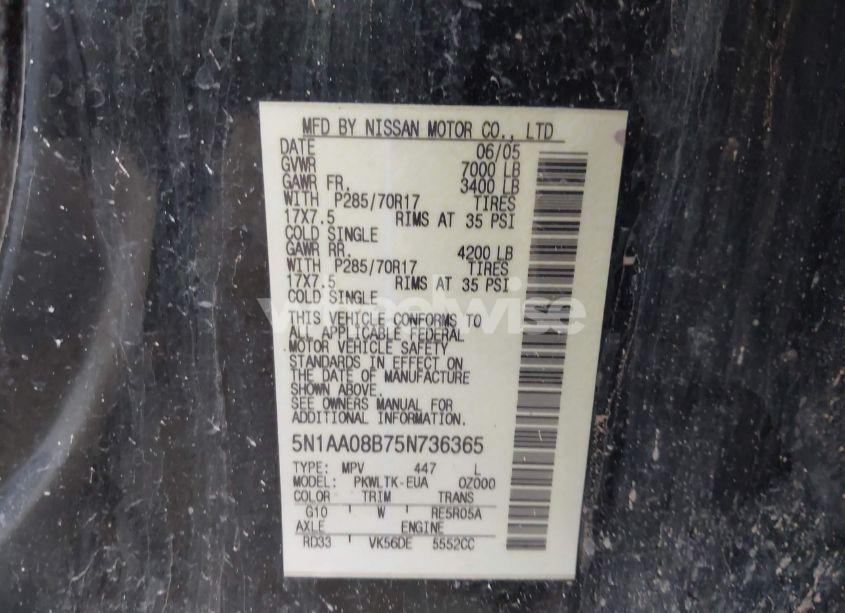 Photo 9 of 2005 Nissan Armada SE OFF-ROAD (VIN 5N1AA08B75N736365)
