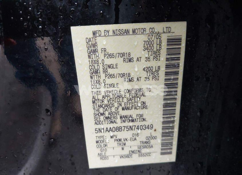 Photo 9 of 2005 Nissan Armada LE (VIN 5N1AA08B75N740349)