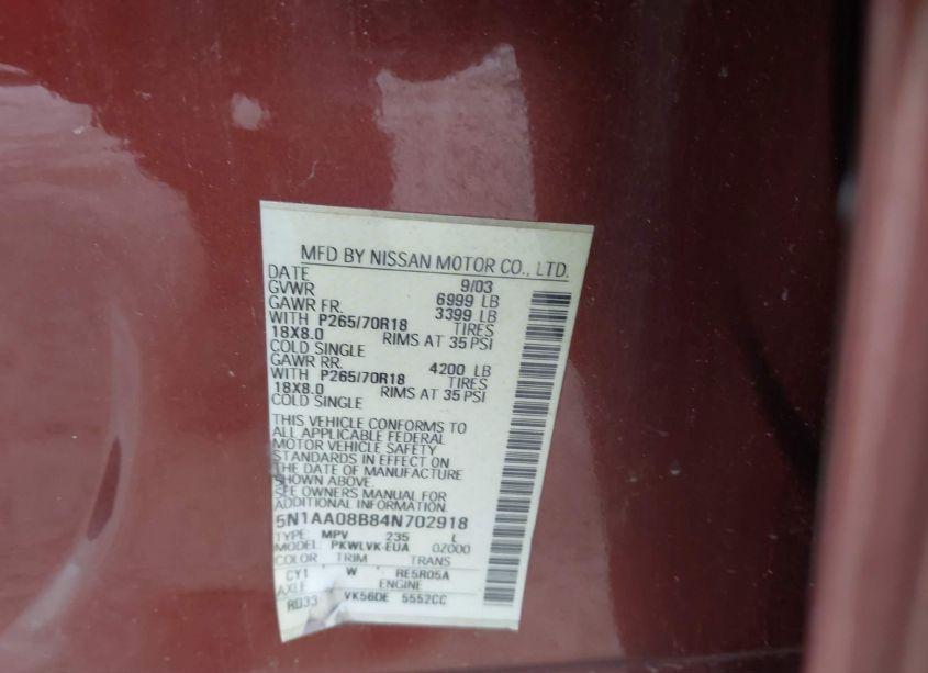 Photo 9 of 2004 Nissan Pathfinder ARMADA LE (VIN 5N1AA08B84N702918)