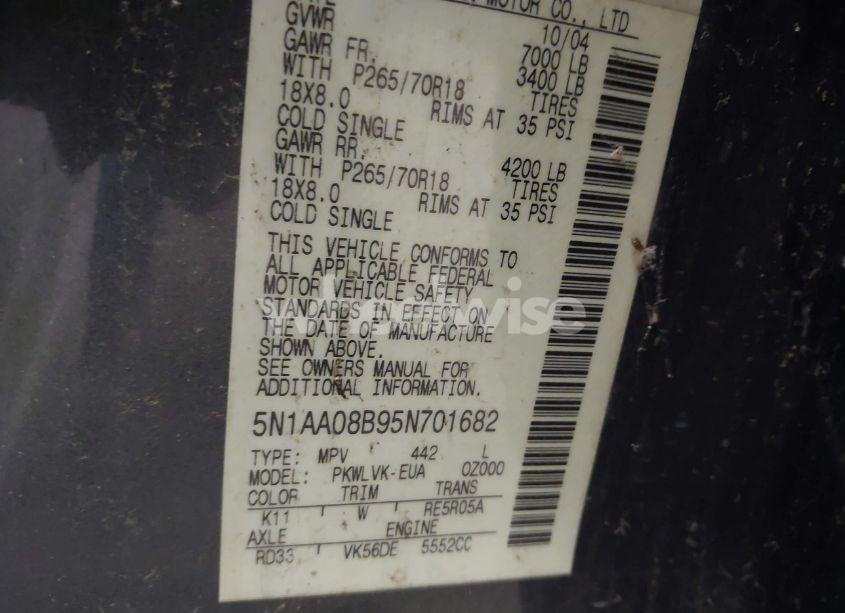 Photo 9 of 2005 Nissan Armada LE (VIN 5N1AA08B95N701682)