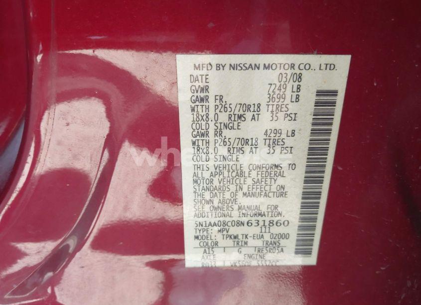 Photo 9 of 2008 Nissan Armada SE (VIN 5N1AA08C08N631860)