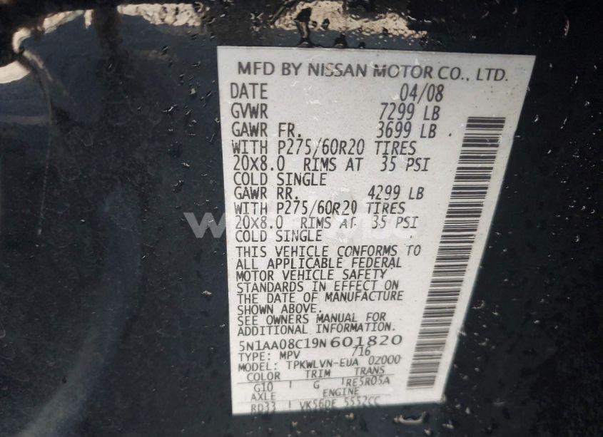 Photo 9 of 2009 Nissan Armada LE (VIN 5N1AA08C19N601820)