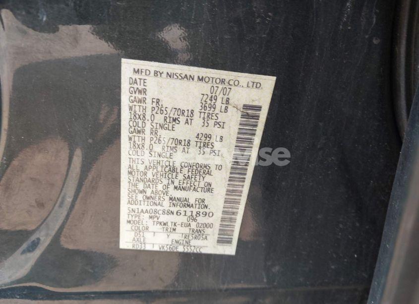 Photo 9 of 2008 Nissan Armada SE (VIN 5N1AA08C88N611890)