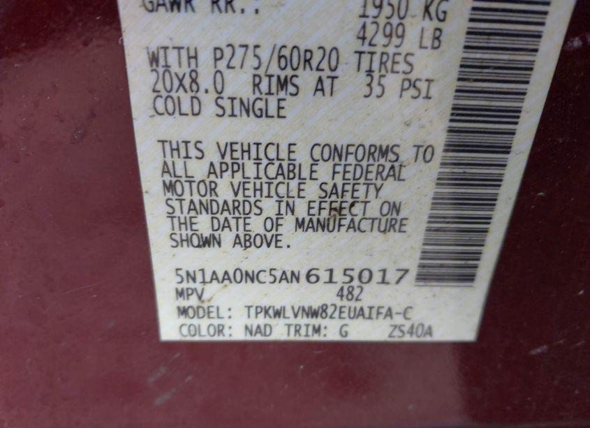 Photo 9 of 2010 Nissan Armada PLATINUM (VIN 5N1AA0NC5AN615017)