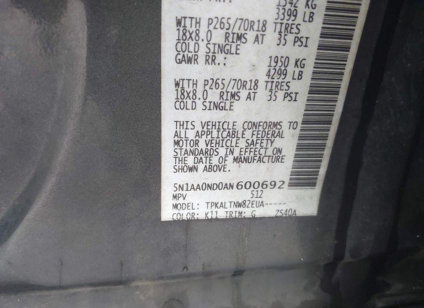 Photo 9 of 2010 Nissan Armada SE (VIN 5N1AA0ND0AN600692)