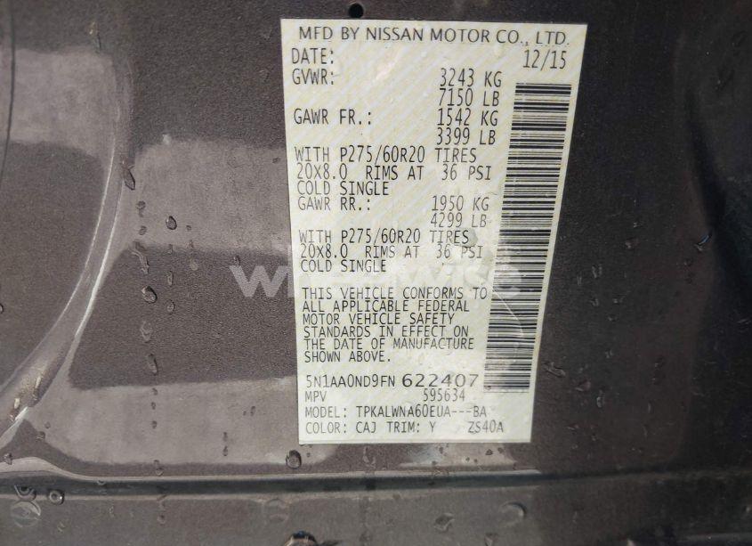 Photo 9 of 2015 Nissan Armada PLATINUM (VIN 5N1AA0ND9FN622407)