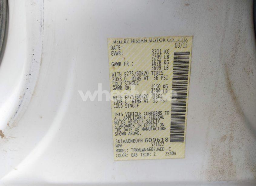 Photo 9 of 2015 Nissan Armada PLATINUM (VIN 5N1AA0NE0FN609618)