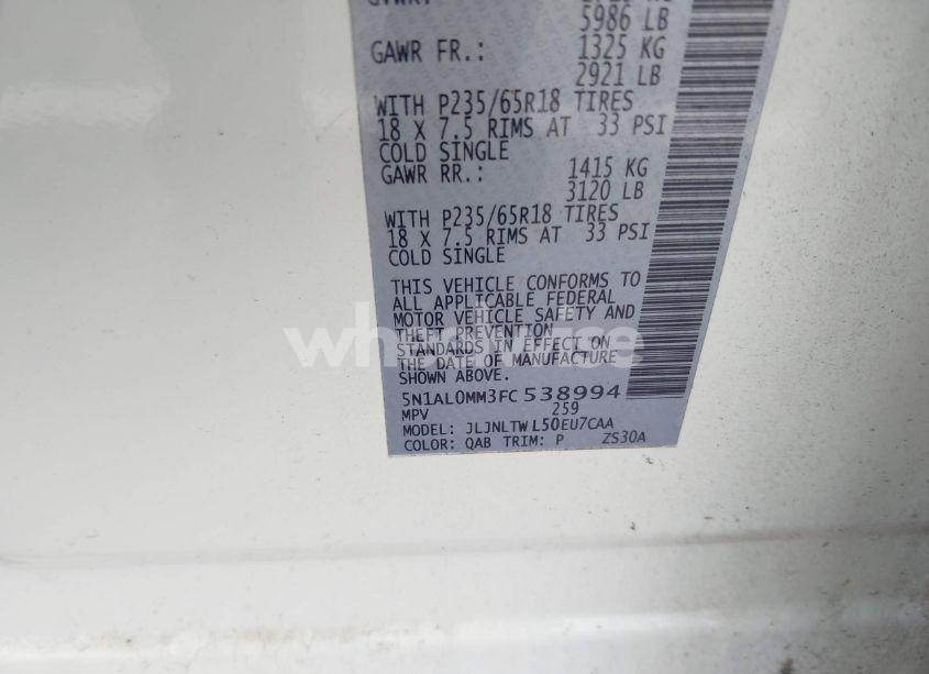 Photo 9 of 2015 Infiniti Qx60 (VIN 5N1AL0MM3FC538994)