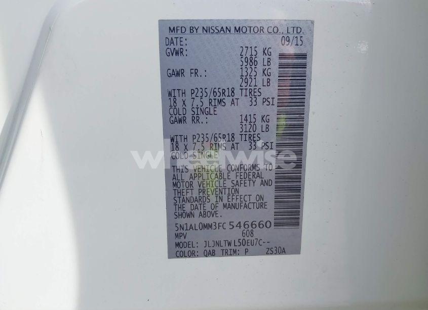 Photo 9 of 2015 Infiniti Qx60 (VIN 5N1AL0MM3FC546660)