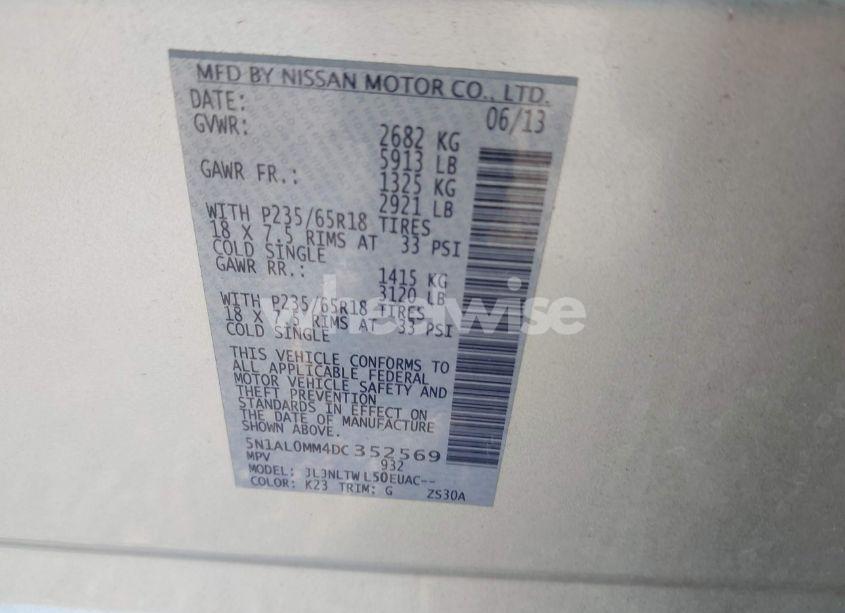 Photo 9 of 2013 Infiniti Jx35 (VIN 5N1AL0MM4DC352569)