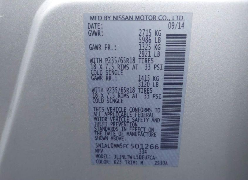 Photo 9 of 2015 Infiniti Qx60 (VIN 5N1AL0MM5FC501266)