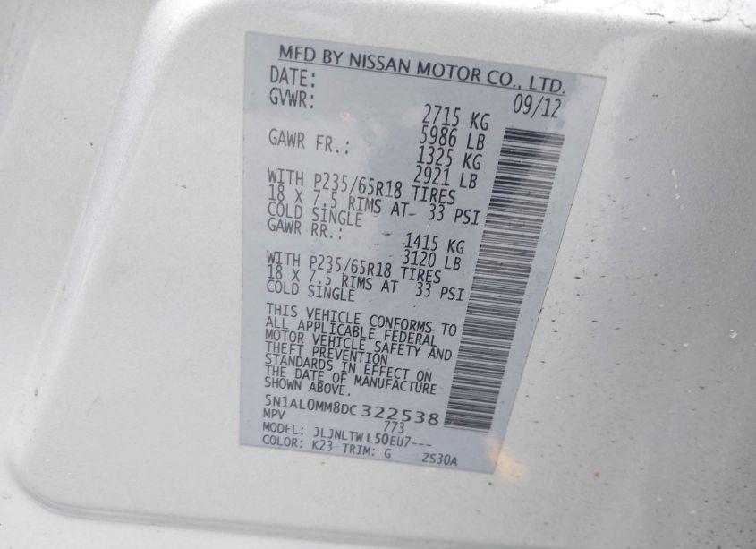 Photo 9 of 2013 Infiniti Jx35 (VIN 5N1AL0MM8DC322538)