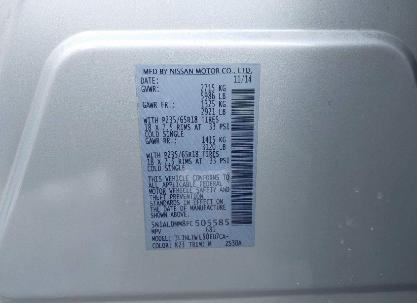 Photo 9 of 2015 Infiniti Qx60 (VIN 5N1AL0MM8FC505585)