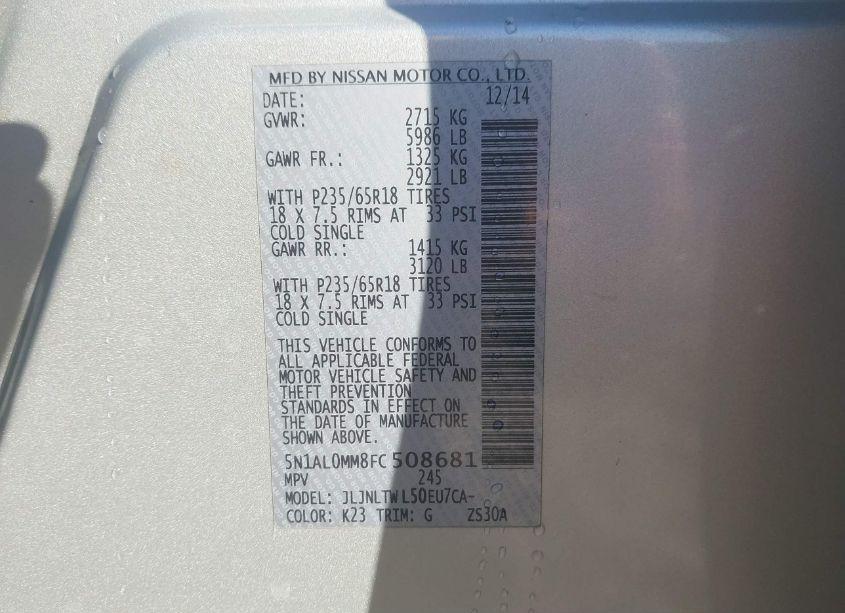 Photo 9 of 2015 Infiniti Qx60 (VIN 5N1AL0MM8FC508681)