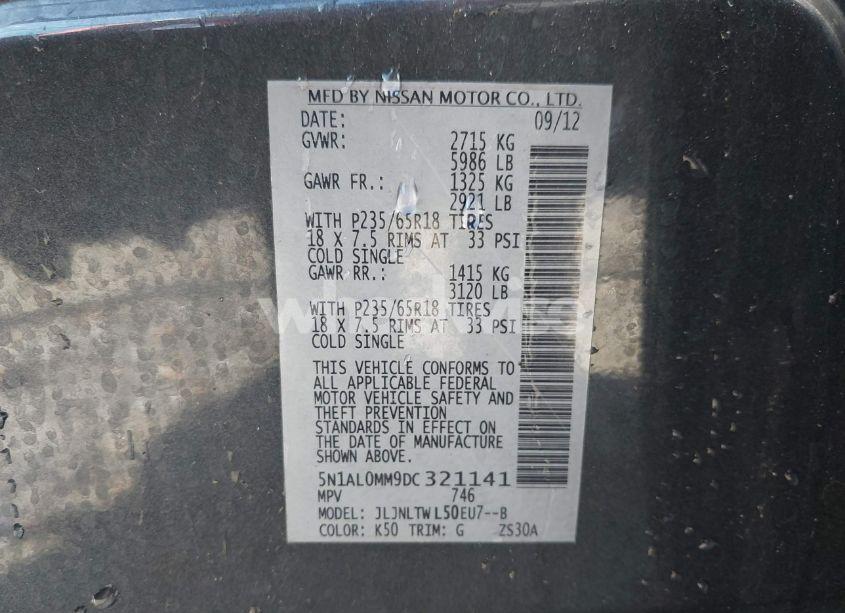 Photo 9 of 2013 Infiniti Jx35 (VIN 5N1AL0MM9DC321141)