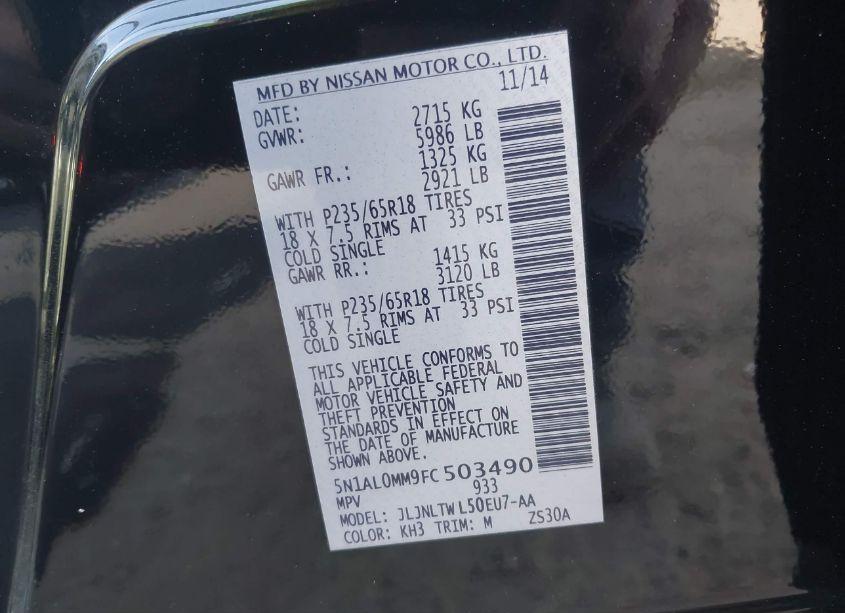Photo 9 of 2015 Infiniti Qx60 (VIN 5N1AL0MM9FC503490)