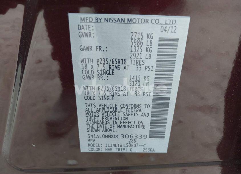 Photo 9 of 2013 Infiniti Jx35 (VIN 5N1AL0MMXDC306339)