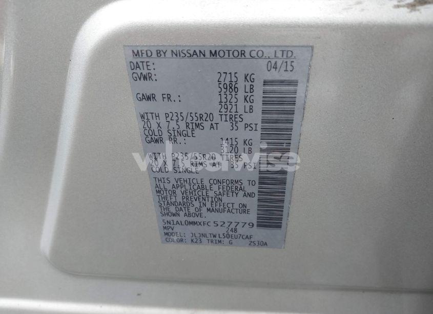 Photo 9 of 2015 Infiniti Qx60 (VIN 5N1AL0MMXFC527779)