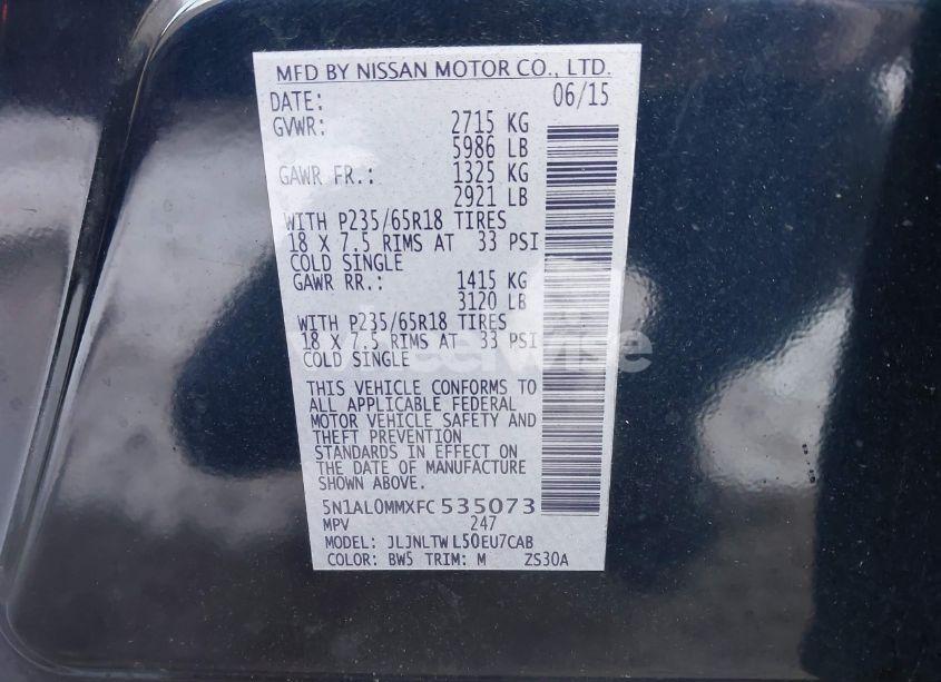 Photo 9 of 2015 Infiniti Qx60 (VIN 5N1AL0MMXFC535073)
