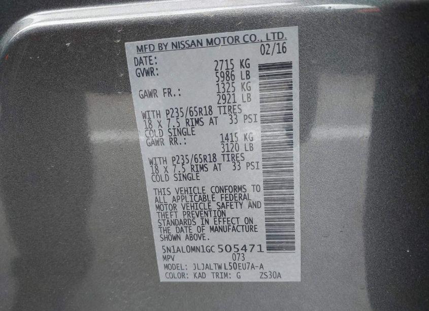 Photo 9 of 2016 Infiniti Qx60 (VIN 5N1AL0MN1GC505471)