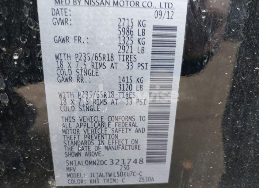 Photo 9 of 2013 Infiniti Jx35 (VIN 5N1AL0MN2DC321748)