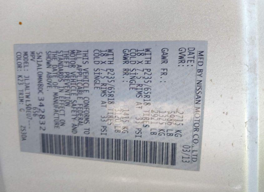 Photo 9 of 2013 Infiniti Jx35 (VIN 5N1AL0MN8DC342832)