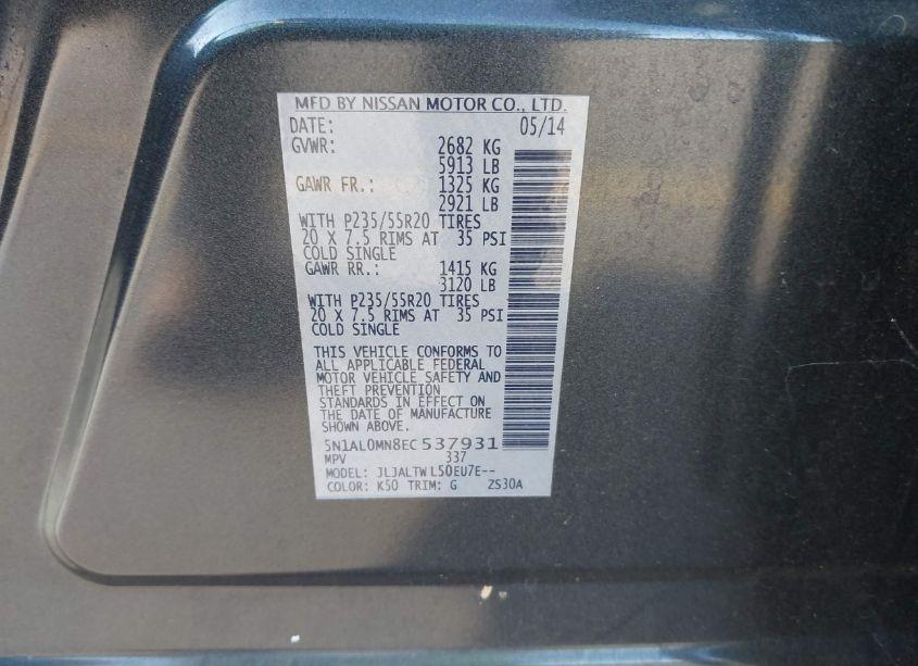 Photo 9 of 2014 Infiniti Qx60 (VIN 5N1AL0MN8EC537931)