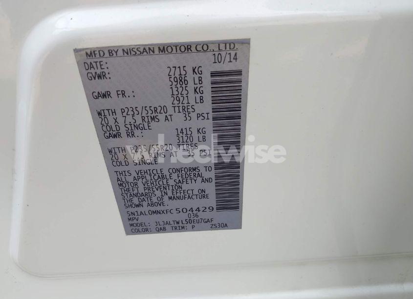 Photo 9 of 2015 Infiniti Qx60 (VIN 5N1AL0MNXFC504429)