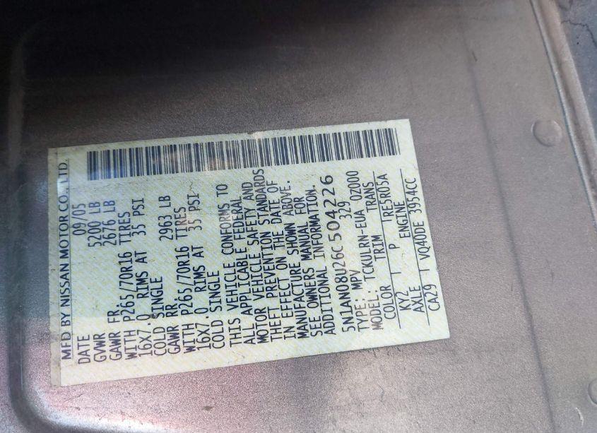 Photo 9 of 2006 Nissan Xterra S (VIN 5N1AN08U26C504226)