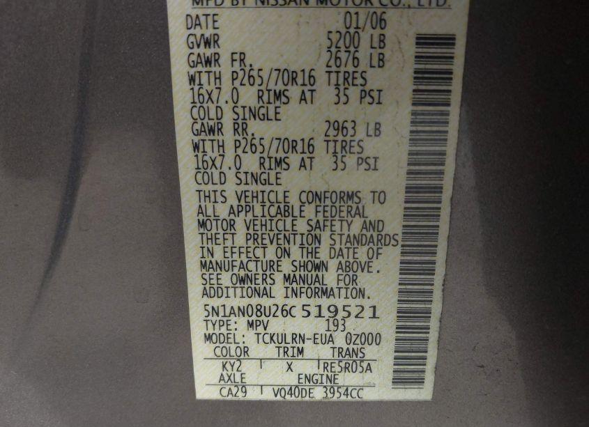 Photo 9 of 2006 Nissan Xterra S (VIN 5N1AN08U26C519521)