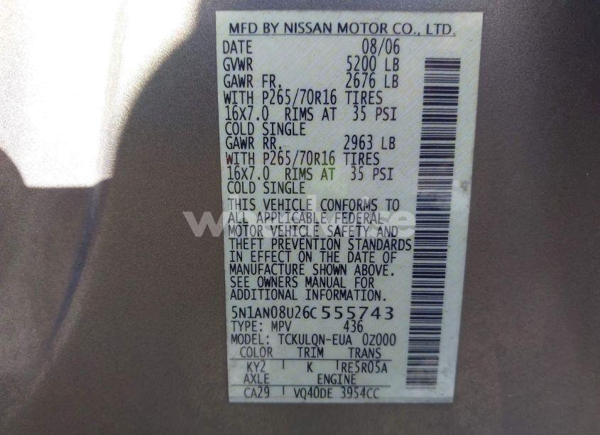 Photo 9 of 2006 Nissan Xterra X (VIN 5N1AN08U26C555743)