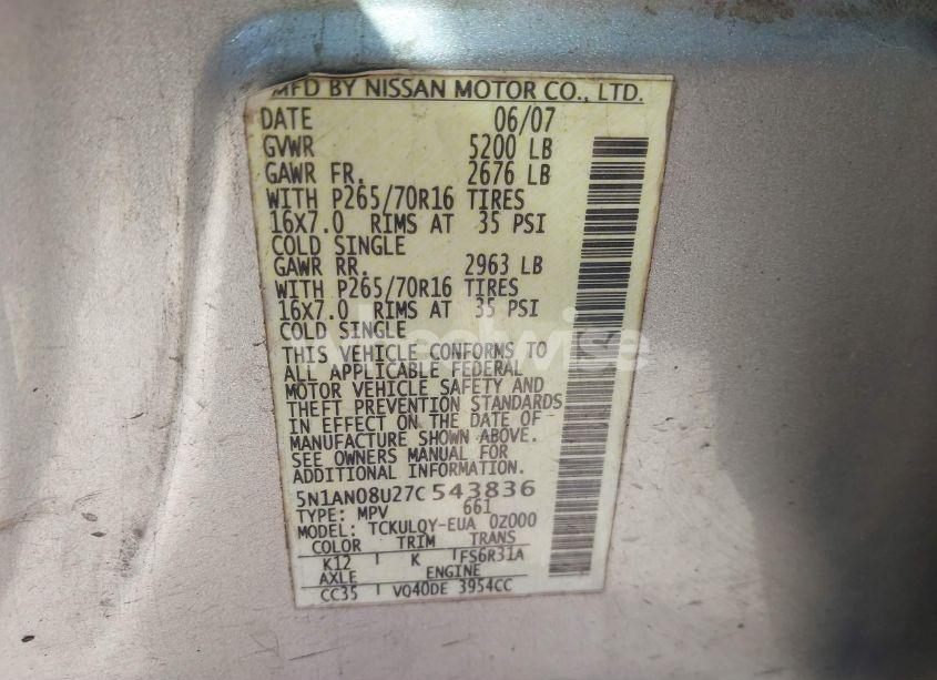 Photo 9 of 2007 Nissan Xterra X (VIN 5N1AN08U27C543836)