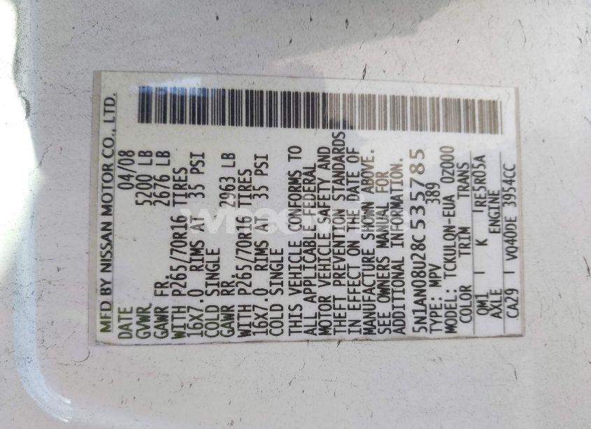 Photo 9 of 2008 Nissan Xterra X (VIN 5N1AN08U28C535785)