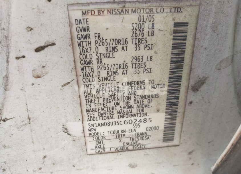 Photo 9 of 2005 Nissan Xterra S (VIN 5N1AN08U35C602485)