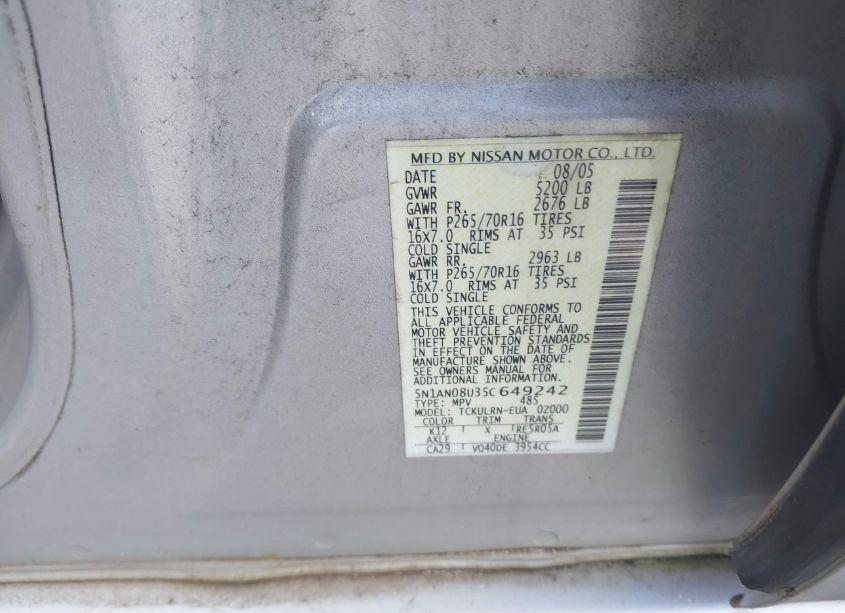 Photo 9 of 2005 Nissan Xterra S (VIN 5N1AN08U35C649242)