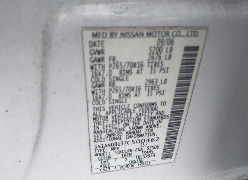 Photo 9 of 2007 Nissan Xterra S (VIN 5N1AN08U37C500462)