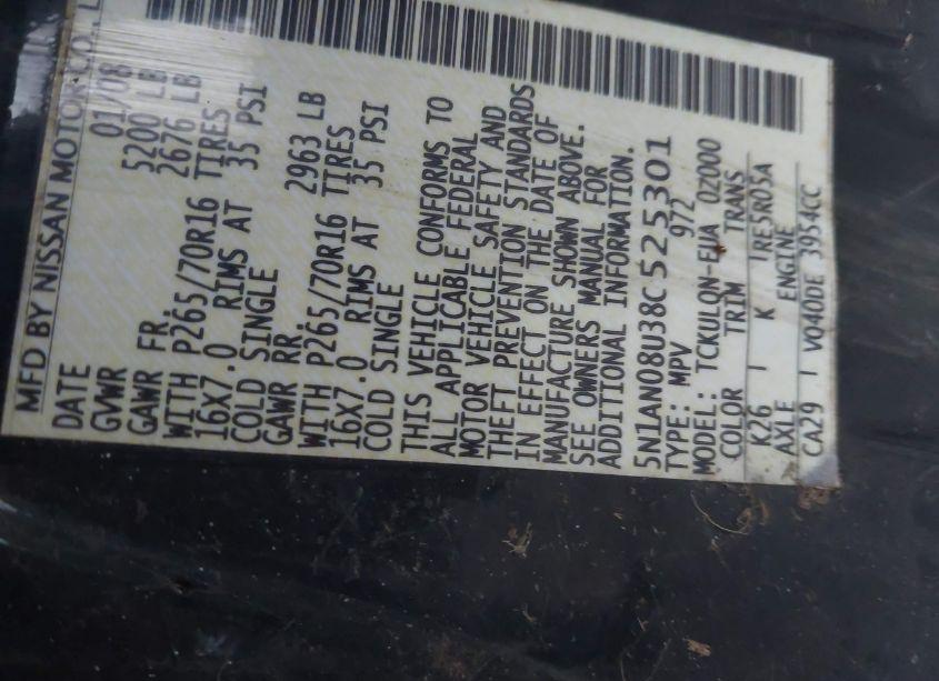 Photo 9 of 2008 Nissan Xterra X (VIN 5N1AN08U38C525301)